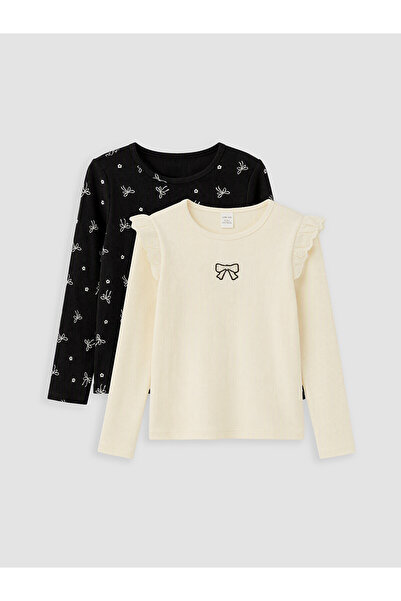 LC Waikiki Two Mt Shop Quality Lcw Kids Ecru Embroidered Tight & Slim Long Sl...