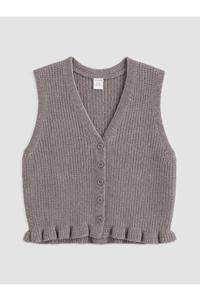 LC Waikiki Two Mt Shop Quality Lcw Kids Beige V-Neck Girls' Knitwear Vest