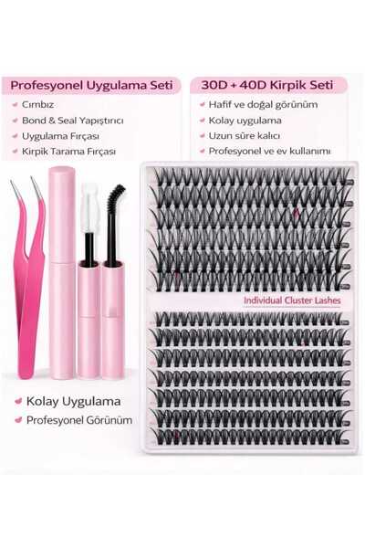 CAVA COSMETİC 30D + 40D 280'li Demet Kirpik Seti Bond Seal Cımbızlı Komple Ki...