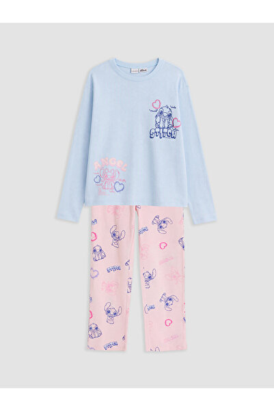 LC Waikiki Vizyon New Season Blue and Angel Printed Girls' Pajama Set
