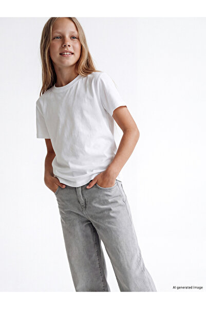 LC Waikiki Two Mt Shop Quality Lcw Kids White Oval Collar Girls' T-Shirt