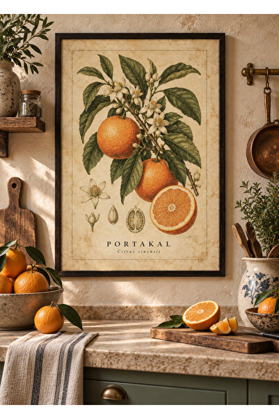 OAKY Life Vintage Botanik Tablo – Çerçeve Görünümlü MDF Meyve ve Sebze Temalı...
