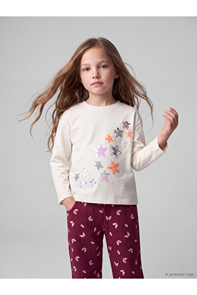 LC Waikiki Two Mt Shop Quality Lcw Kids Ecru Combed Cotton Sequined Standard ...