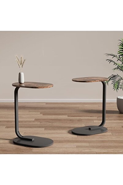 AnneFish C-Shaped Side Table, End Table Small Sofa Table with Wood Desktop, O...