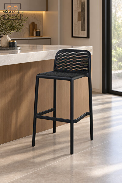 MARIA HOMES Modern Bar Chair | Black High Bar Stool with Perforated Backrest,...