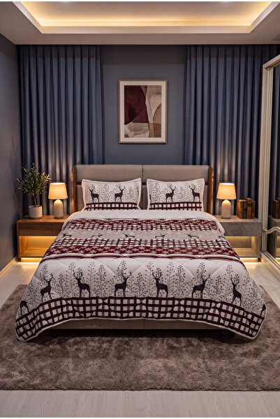 Merinos Comforter Çift Kişilik Yorgan Seti Geyikli Beyaz