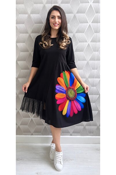 OnlyForYou Rochie Damă din Bumbac Elastic cu Imprimeu 3D Floral, Material Sat...