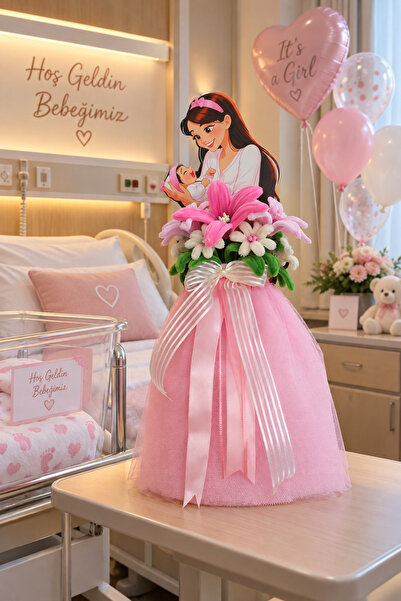 medusaforma Kız bebek yenidoğan çiçek buketi, hoşgeldin bebek hediyesi, bebek...