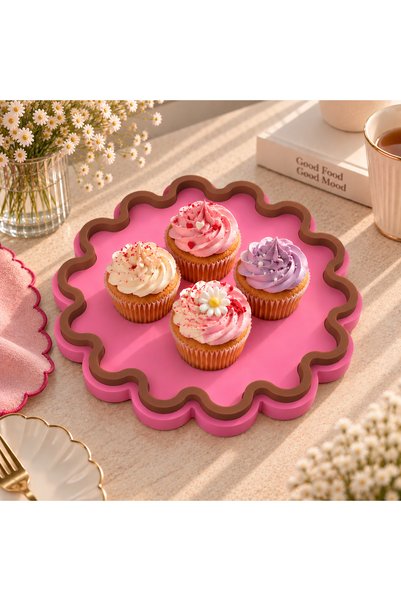 The Lucky Store Dekoratif Sunum Tepsisi – Çiçek Formlu Renkli Çerçeveli Servi...