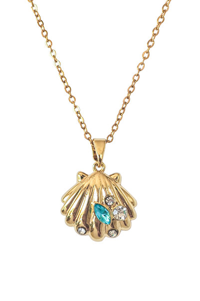 Duiwerlis Women's Gold Color Steel Chain Seashell Mussel Necklace with Blue W...