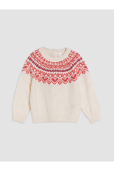 LC Waikiki Two Mt Shop Quality Ecru Oval Collar Girls' Knitwear Sweater