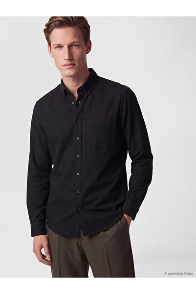LC Waikiki Peak New Season Black Regular Fit Oxford Men's Shirt