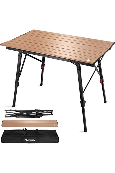 VILLEY Adjustable Aluminium Folding Table with Carrying Bag, Gold
