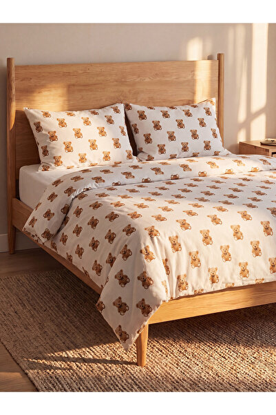 LC Waikiki Alita City Lcw Home Mixed Teddy Bear Printed Double Duvet Cover Se...