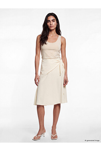 LC Waikiki Peak New Season Green Belted Linen Blend Skirt