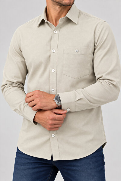 Beyome Men's 100% Cotton Poplin Shirt – Long Sleeve, Classic Collar, Pocket, ...