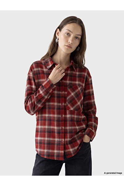 LC Waikiki Nevavm Farkıyla Lcw Modest Red Plaid Oversize Women's Lumberjack S...