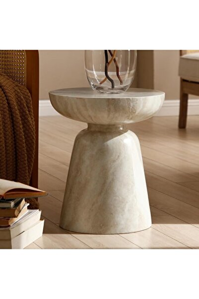 GENERAL 40cm Round Side Table-Faux Marble Finish Safe Coffee Table Modern Fib...