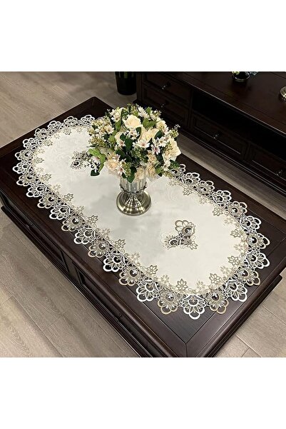Generic Classic Oval Tablecloth for Coffee Table,Embroidery Lace,Grey Lace Sa...