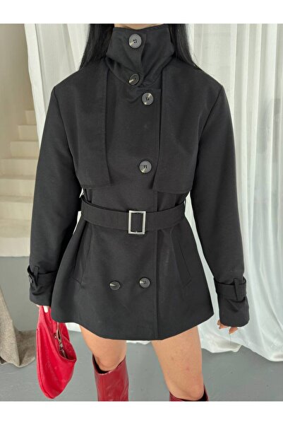 VESS MODA Stand-Up Collar Belt Buckle Detail Seasonal Medium Length Trench Coat