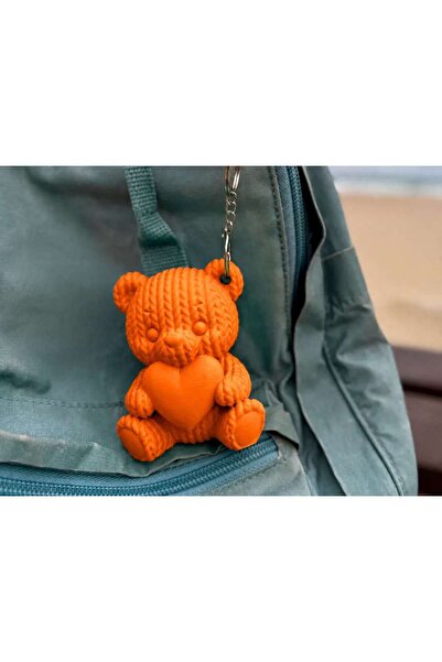 Generic Brand 3D Printed Heart Knitted Teddy Bear Keychain - Cute Bag Ornamen...