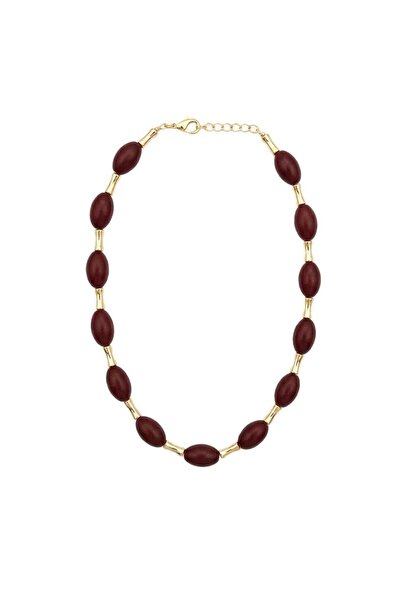Charmist Sienna Collection Wooden Oval Beaded Gold Detailed Necklace