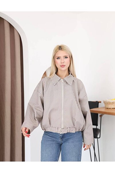 Moda Banuş Plaid Pleated Detail Bomber Seasonal Jacket-Oversize