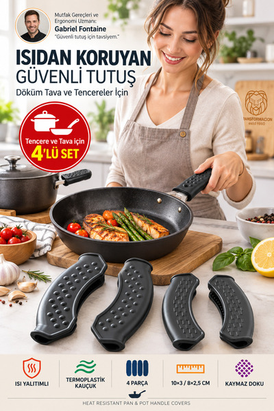 Transformacion Silikon Yanmaz Isıya Dayanıklı Döküm Tava Tencere Kulpu Tutaca...