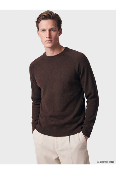 LC Waikiki Nevavm Farkıyla Xside Brown Knitwear Flat Oval Collar Men's Sweater