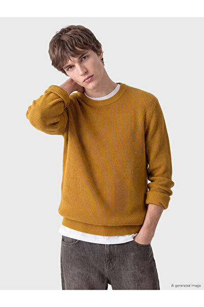 LC Waikiki Nevavm Farkıyla Xside Yellow Knitwear Flat Oval Collar Men's Sweater