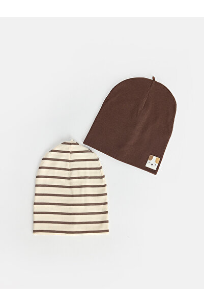 LC Waikiki Peak New Season Brown Dog Embroidered Baby Boy Beanie Hat 2-Pack
