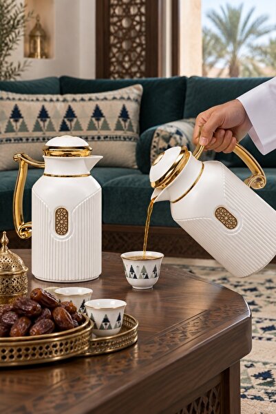 Generic Ribbed Hospitality Tramss Set 2-Piece 1L & 0.7L in White & Royal Gold...