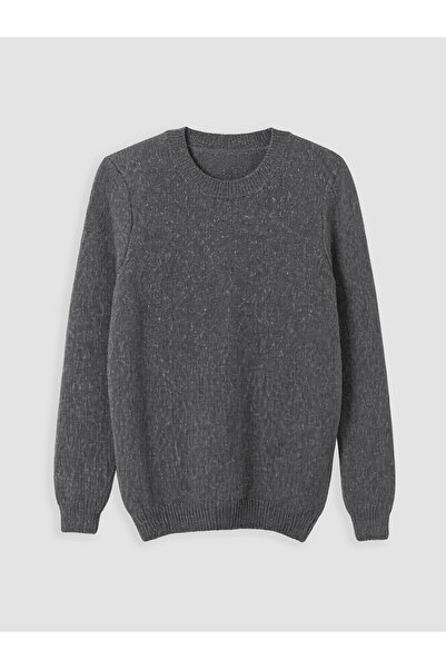LC Waikiki Nevavm Gray Knitwear Flat Oval Collar Men's Sweater with a Difference