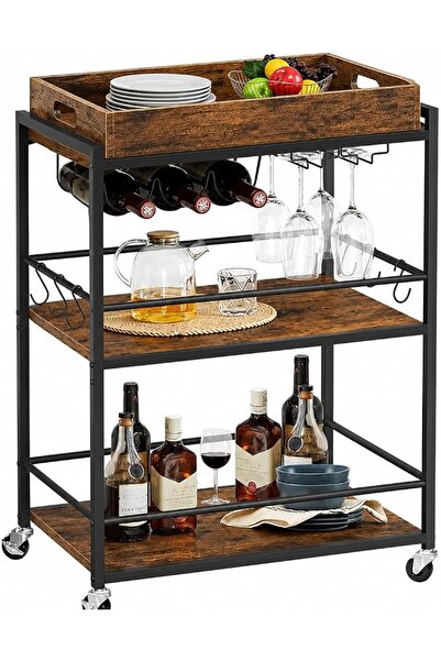 0TO1 TECH 3-Tier Rolling Serving Cart with Removable Top Tray صينية تقديم, Se...