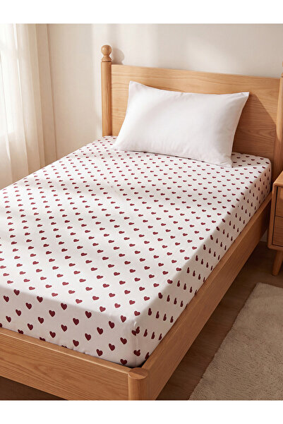 LC Waikiki Alita City Lcw Home Red Heart Patterned Cotton Single Bed Sheet wi...
