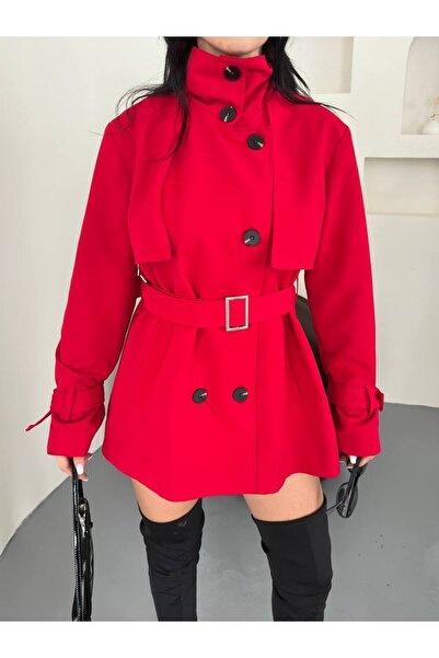 VESS MODA Stand-Up Collar Belt Buckle Detail Seasonal Medium Length Trench Coat