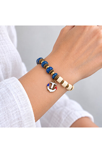 HER ŞEY NOTA www.herseynota.com Navy Blue Cream Beaded Anchor Figured Bohemia...