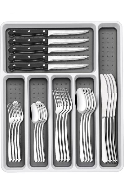 Tazweeq 49 Pcs Silverware Set with Organizer, Rust-proof, Mirror Polished, St...