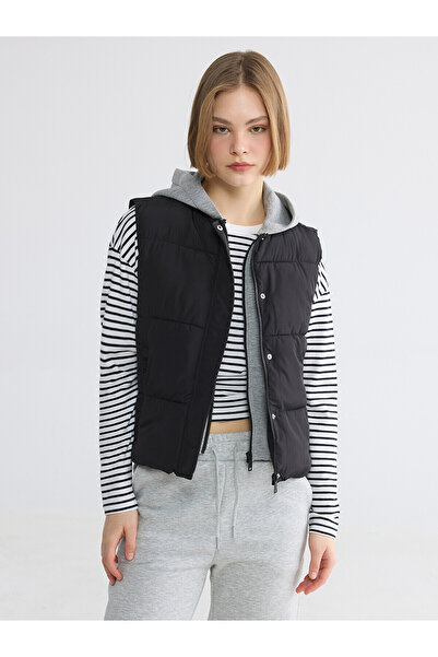 LC Waikiki Alita City Farkıyla Xside Black Plain Women's Inflatable Vest