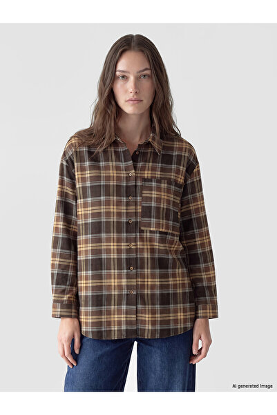 LC Waikiki Lcw Modest Brown Plaid Women's Shirt Tunic with Nevavm Difference