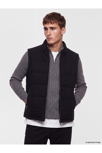 LC Waikiki Lcw Vision Navy Blue Interlock Plain Men's Puffer Vest with Nevavm...