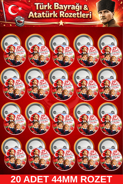 29 Ekim Rozeti 20 Adet 44 mm | Cumhuriyet Bayramı Rozeti
