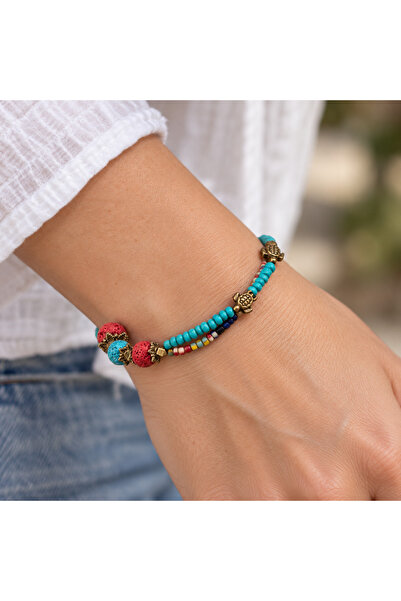 HER ŞEY NOTA www.herseynota.com Turquoise Red Beaded Turtle Figured Multi-Row...
