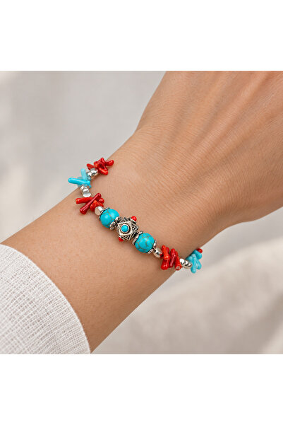 HER ŞEY NOTA www.herseynota.com Turquoise Red Beaded Silver Color Embroidered...