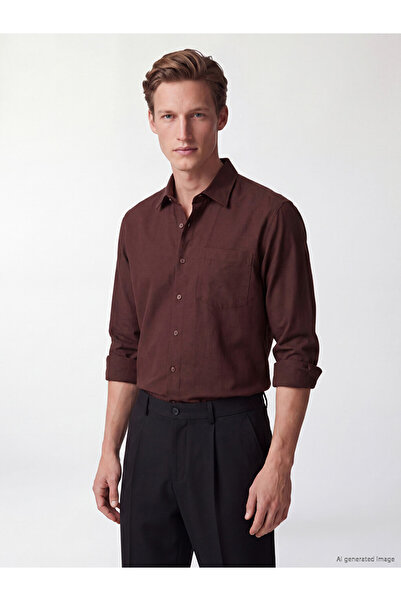 LC Waikiki Peak New Season Burgundy Regular Fit Gabardine Men's Shirt