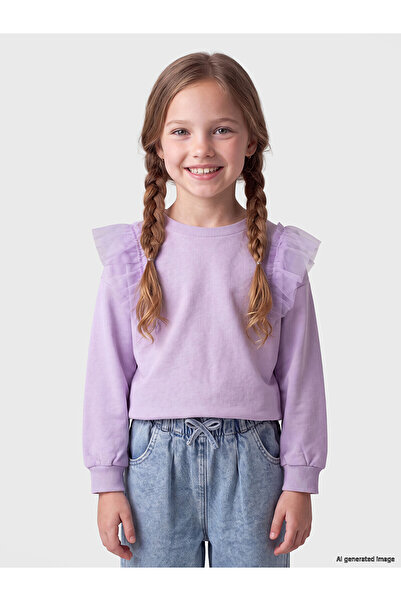 LC Waikiki Two Mt Shop Quality Lilac 3 Thread Plain Loose & Baggy Girls' Swea...
