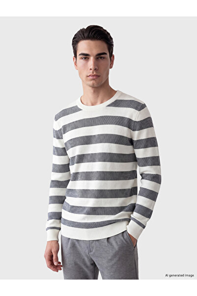LC Waikiki Nevavm Farkıyla Lcwaikiki Classic White Knitwear Striped Oval Coll...