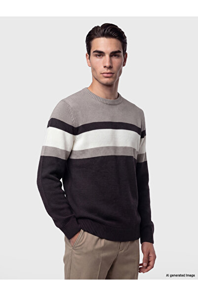 LC Waikiki Nevavm Farkıyla Lcwaikiki Classic Anthracite Knitwear Color Block ...