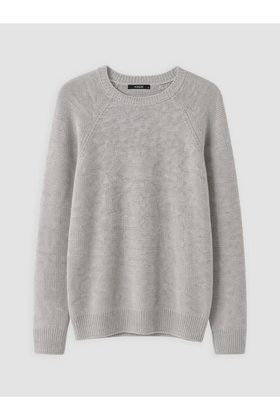 LC Waikiki Nevavm Xside Gray Knitwear Plain Oval Collar Men's Sweater with Di...