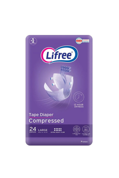 Lifree Adult Diapers with Super Absorbent Tape, Large - 20+4 Diapers